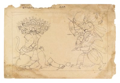 Het Verscheuren van de Demon Kalanemi, uit de Bhagavata Purana, c.1740 door Manaku
